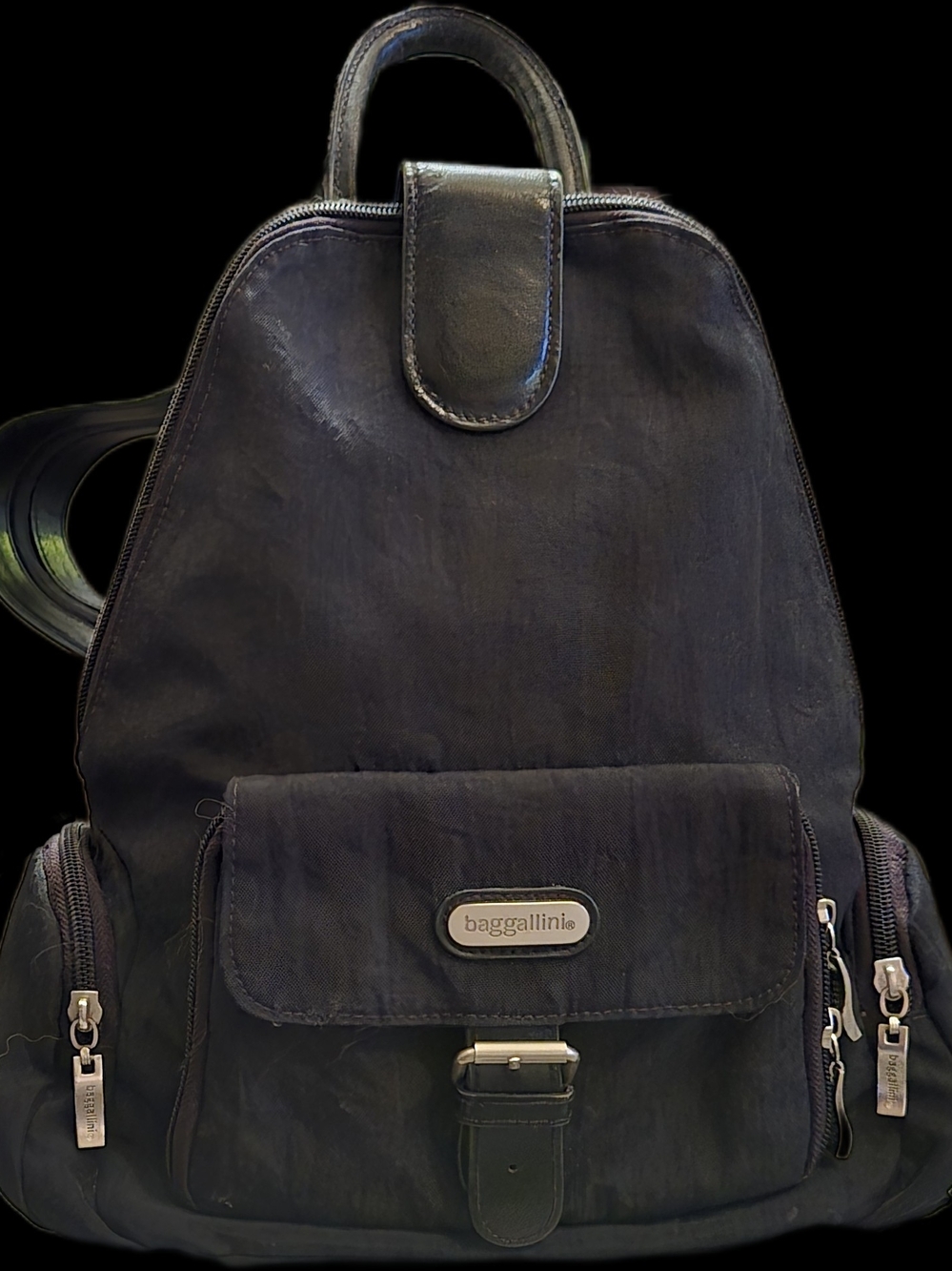 Baggallini Vintage Metro Convertible Backpack Sling Bag Black Nylon